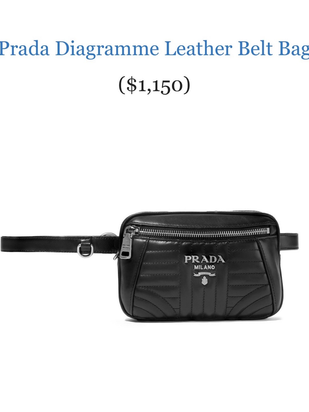 Authentic Prada Black Quilted Diagramme Leather Belt Bag/Cross body chain option